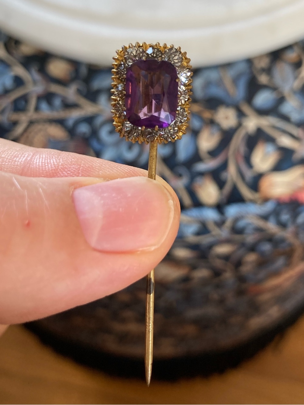 Antique Large Sparkly Amethyst Paste Gilt Metal Stick Pin/Cravat Pin